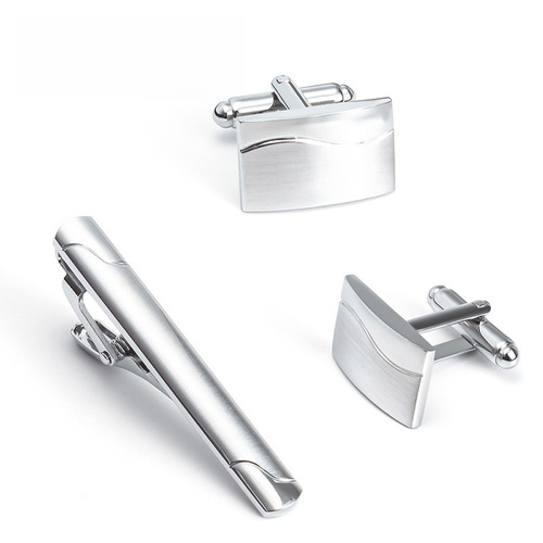 New electroplated gold brushed metal tie clip set, export-style men's French tie clip, wholesale