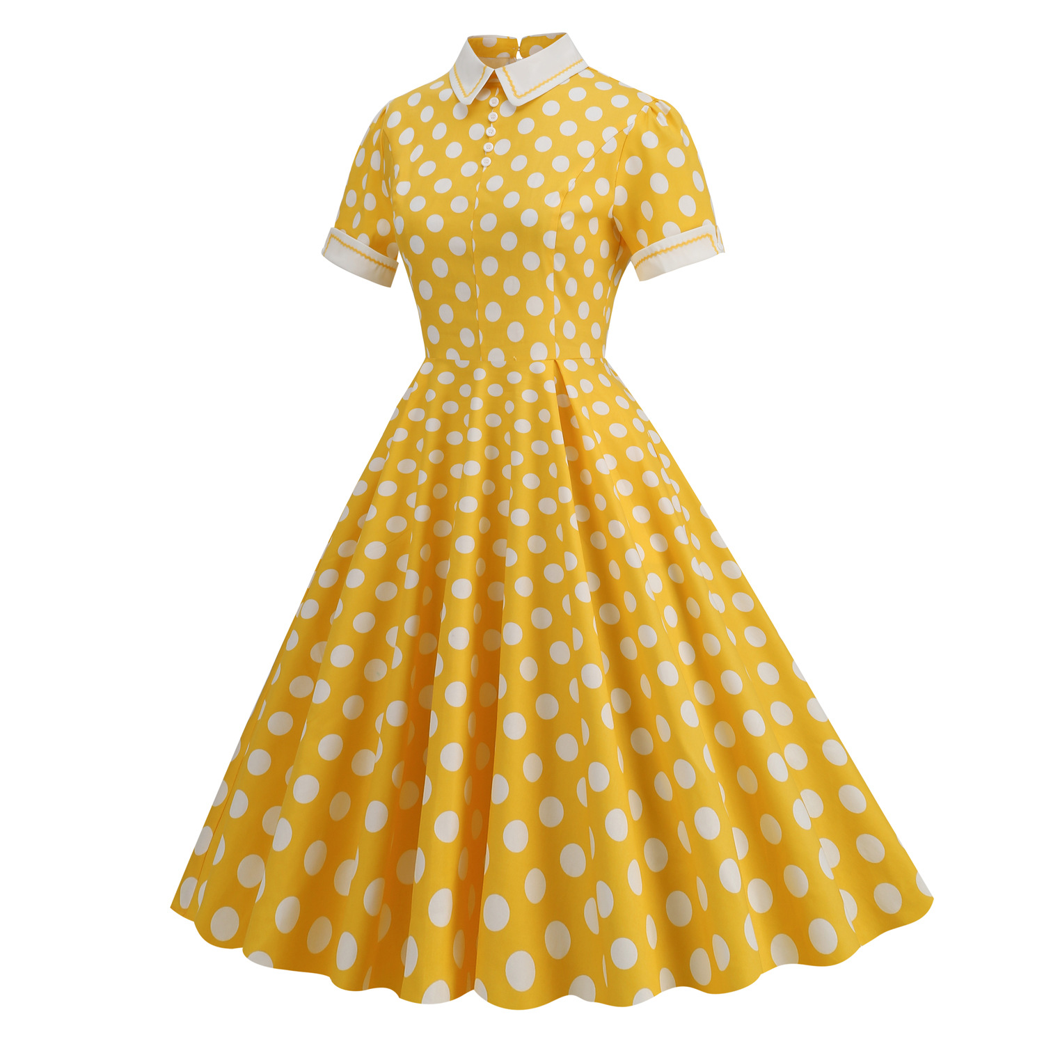 European And American Hepburn Style Court Elegant Temperament Polka Dot Photo Shoot Flared Vintage Date Bridesmaid Dress_ecoleips.com