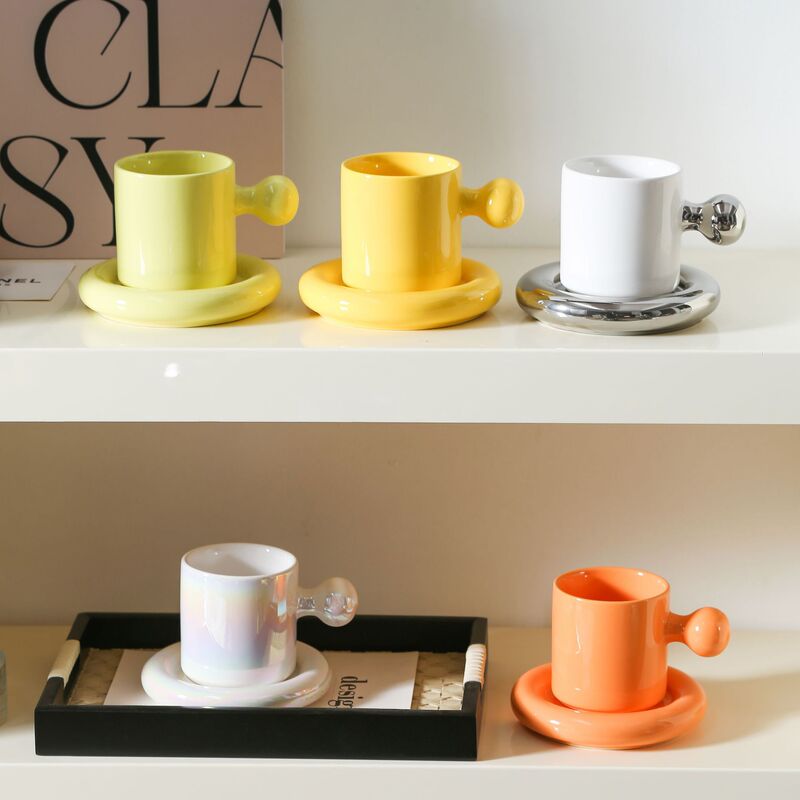 Ins Style Mug Creative silver High-value Women's Water Cup suit Cute Cup Ceramic Coffee Cup Breakfast Cup