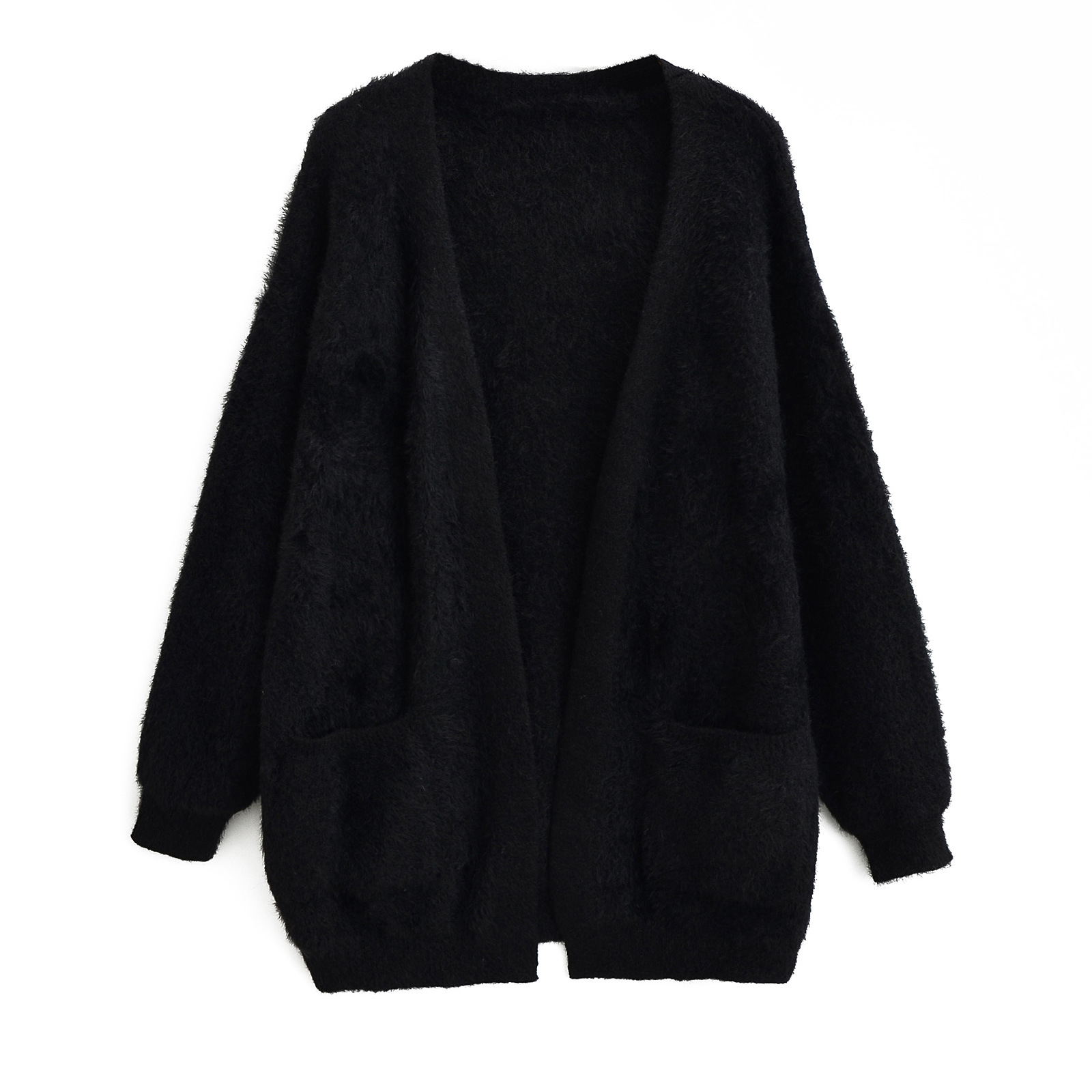 Soft and Lazy Imitation Mink Hair Mid Length Knitted Cardigan for Women's 2023 Autumn/winter New Loose and Thickened Sweater Coat_voghion.com