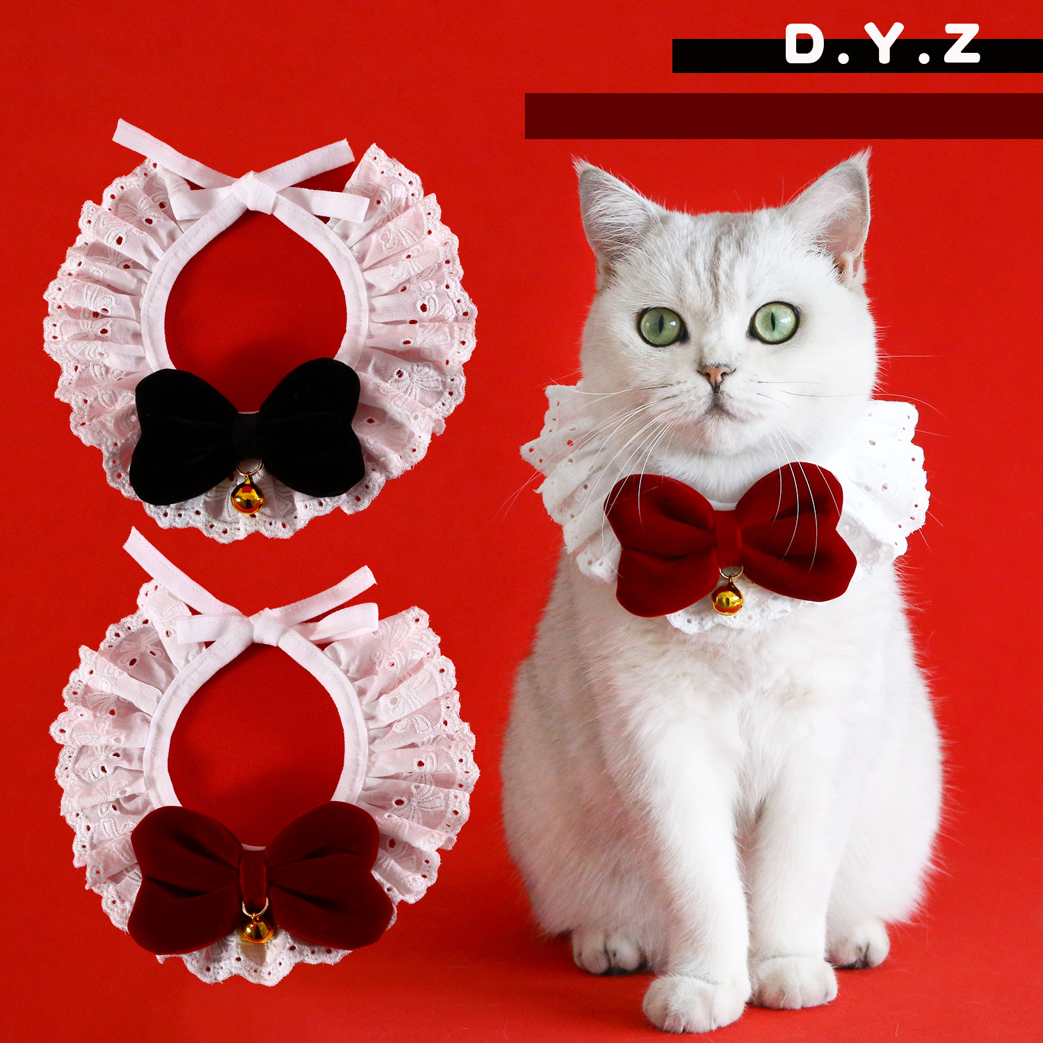 Pantalones de encaje de mascotas plegados princesa seda arco de Año Nuevo collar gato perro collar rojo de Navidad
