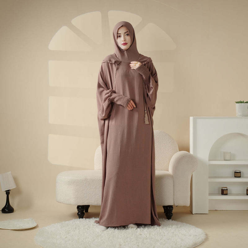 Elegant Solid Color Robe Dress, New Style, Loose and Fashionable, Hooded Batwing Sleeve Ruched Long Dress Elegant Solid Color Robe Dress, New Style, Loose and Fashionable, Hooded Batwing Sleeve Ruched Long Dress