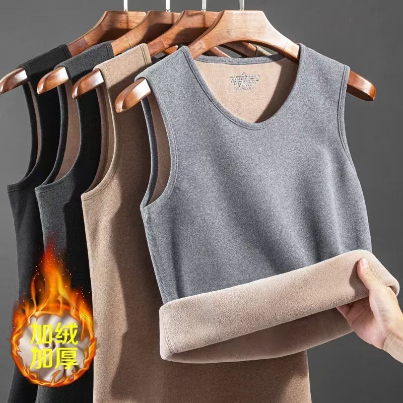 Velvet Thickeneded Thermal Vest Men's Inner Wear Autumn and Winter German Velvet Heating Bottoming Cotton Vest Slim Sleeveless Vest