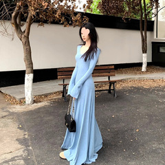 法式针织配大衣连衣裙子2025新款女早春季设计感气质收腰掐腰长裙