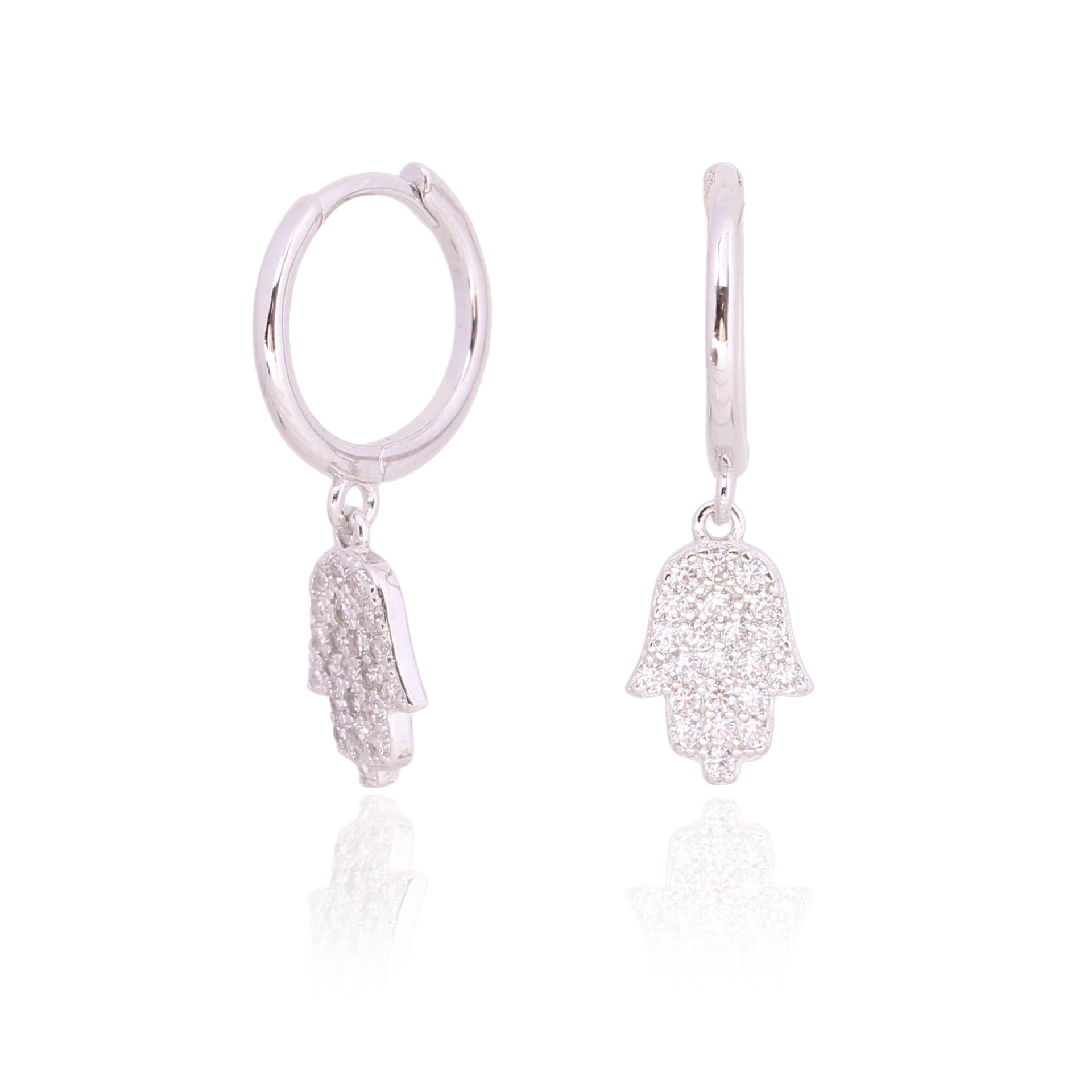 1 Paire Élégante Style Simple Palm En Argent Sterling Placage Incrustation Zircon Drop Boucles D'oreilles display picture 3