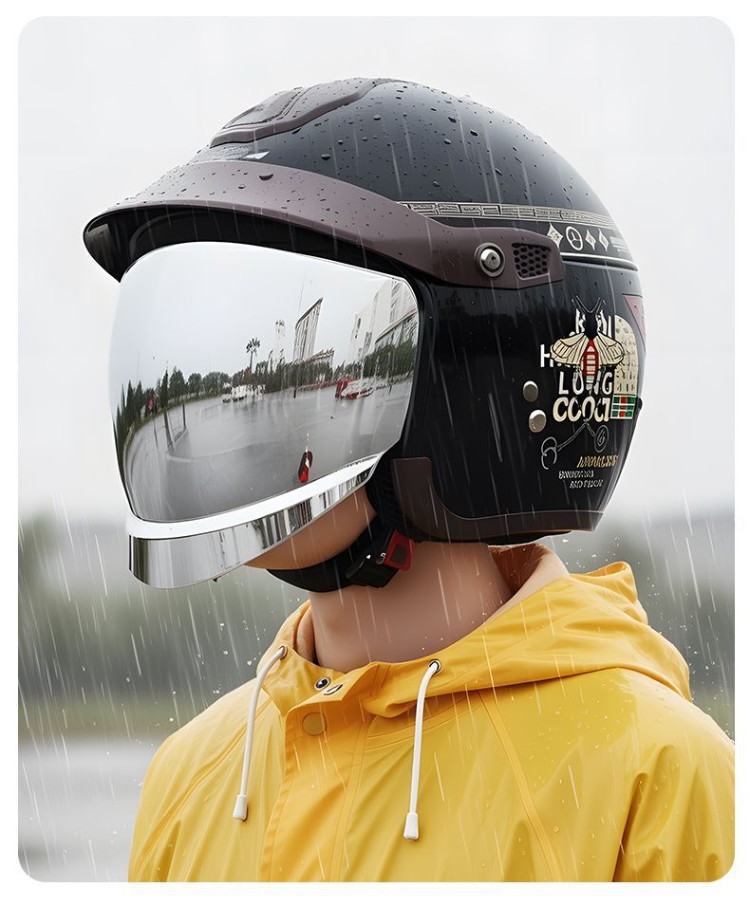High-end silver-plated lens hidden helmet for electric scooters and motorcycles, rainproof, Class A, 3C certified, unisex
