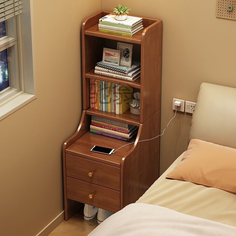 与t实木床头柜带书架一体家用30cm窄款小型加高收纳柜卧室床边置