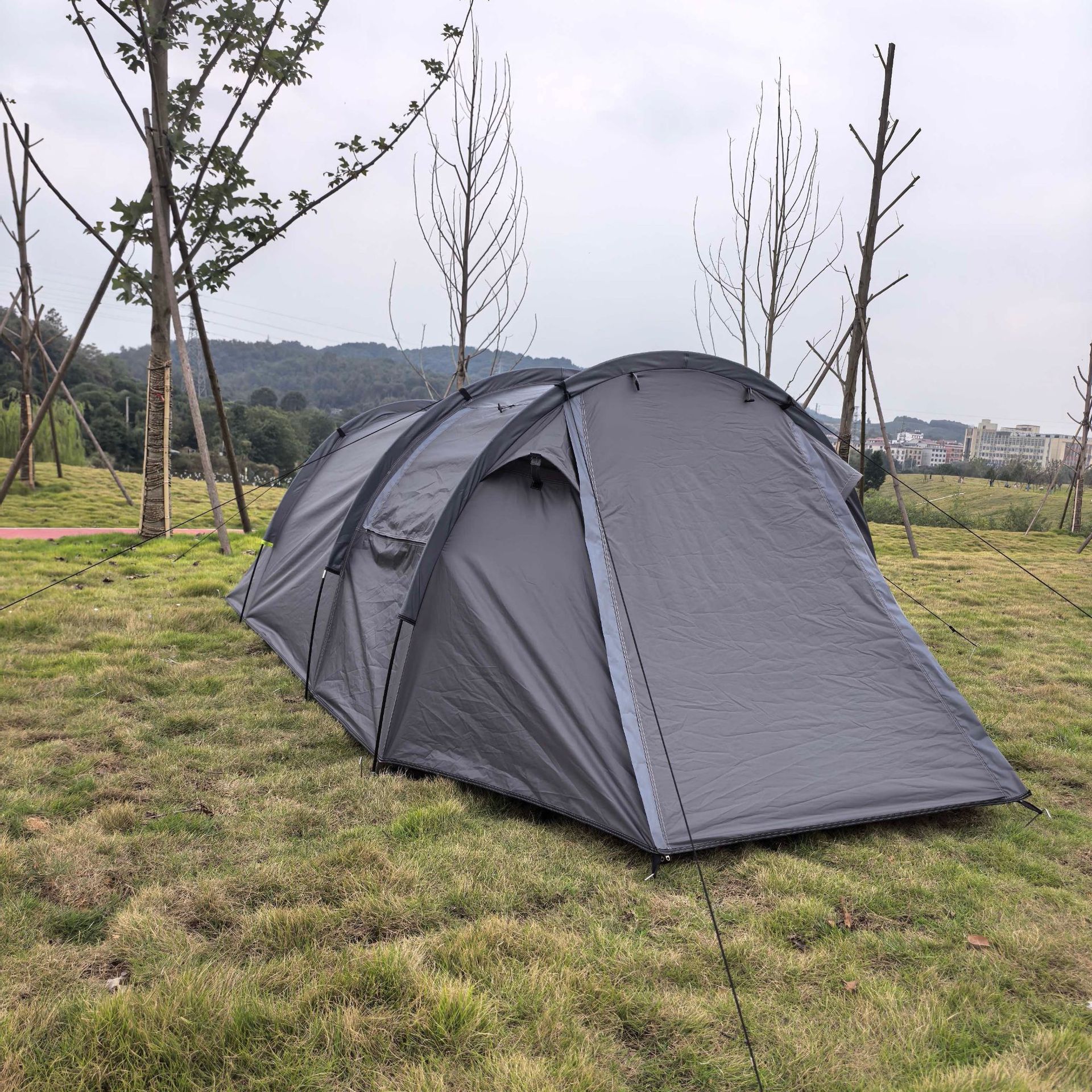 Cross-Border Exclusive Supply of Tunnel Tents with Two Rooms and One Living Area, Two-In-One Canopy, Large Space for Outdoor Camping, Rainproof, Windproof, Portable