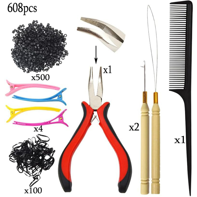 亚马逊商品新款爆款假发套钳假发接发工具随机4色发夹接发套钳子