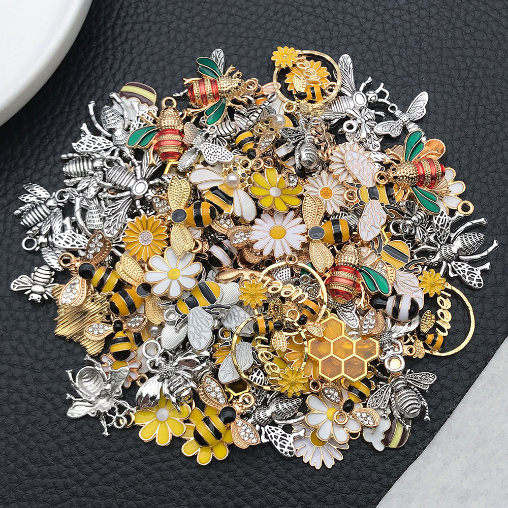 混120个小蜜蜂DIY饰品配件昆虫动物合金滴油发饰耳饰吊坠手工跨境详情12