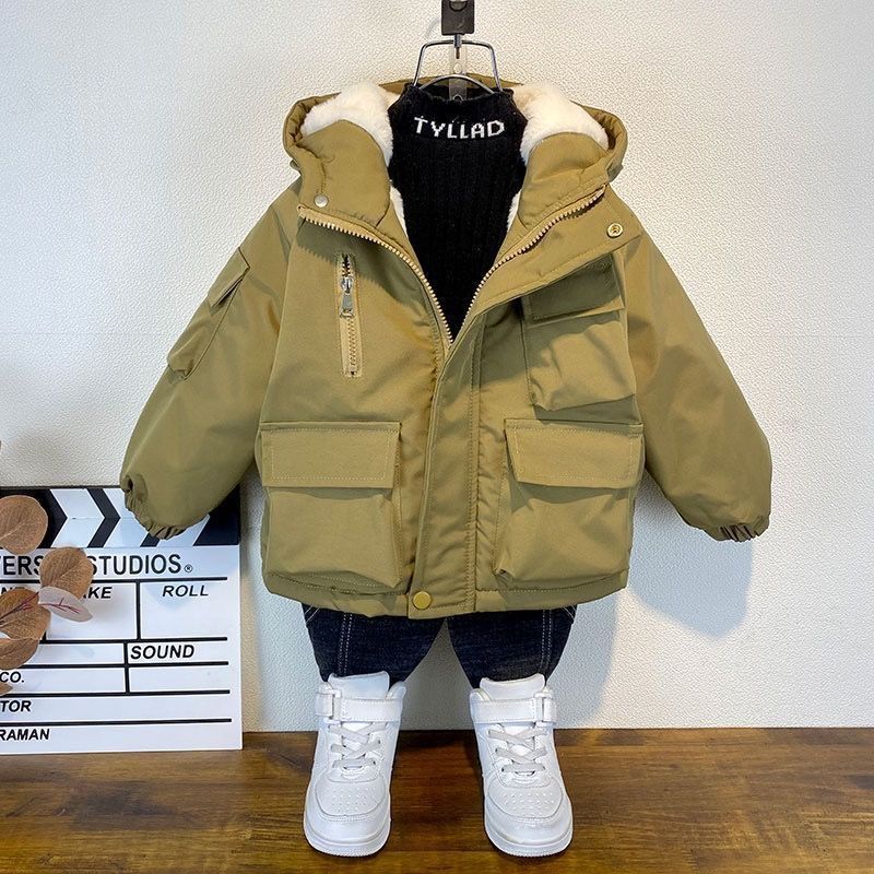 童装男童加绒加厚保暖外套2026新款儿童连帽棉服冬季派克服棉袄潮