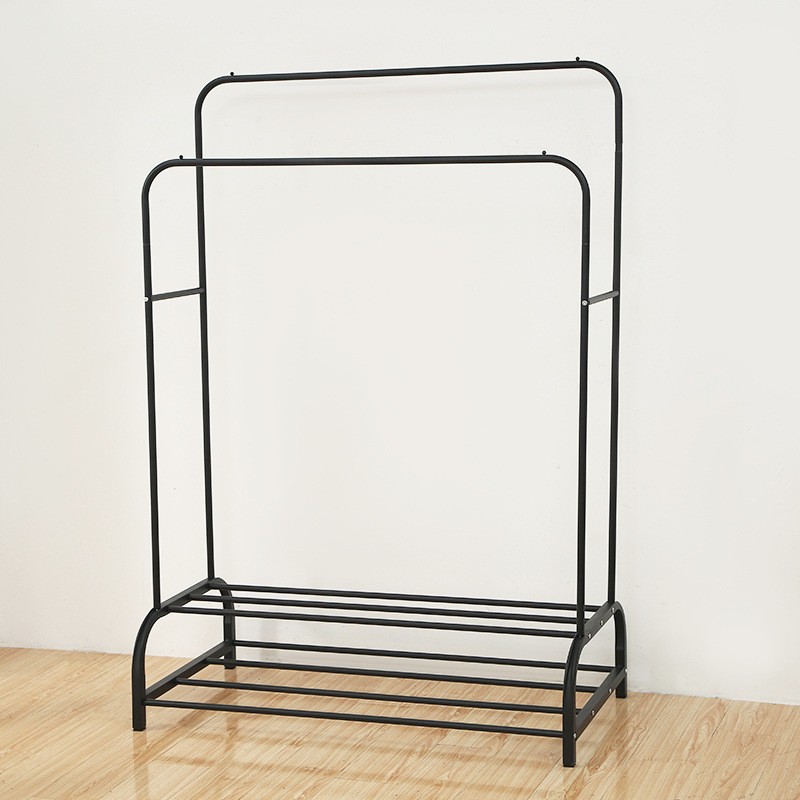Cross-Border Double-Rod Floor-Standing Rack for Bedroom Indoor Clothes Drying Rack, Storage Rack, Clothes Hanging Rod, Coat Rack, Mobile Clothes Drying Rack