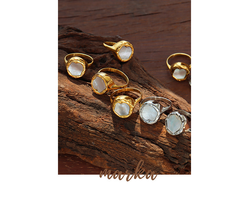Retro Geometric Titanium Steel Plating Metal White Sea Shell Rings 1 Piece