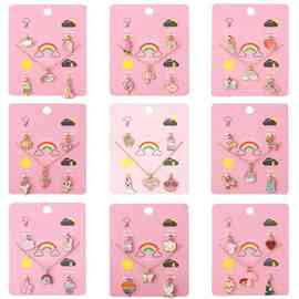 跨境热销儿童项链 卡通独角兽可调换吊坠可爱合金滴油首饰套装