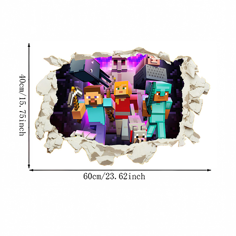 クロスボーダー Minecraft ランアウェイ Minecraft ウォールステッカー リビングルーム 子供部屋 ウォールステッカー 3D 壊れた壁 ウォールステッカー|undefined