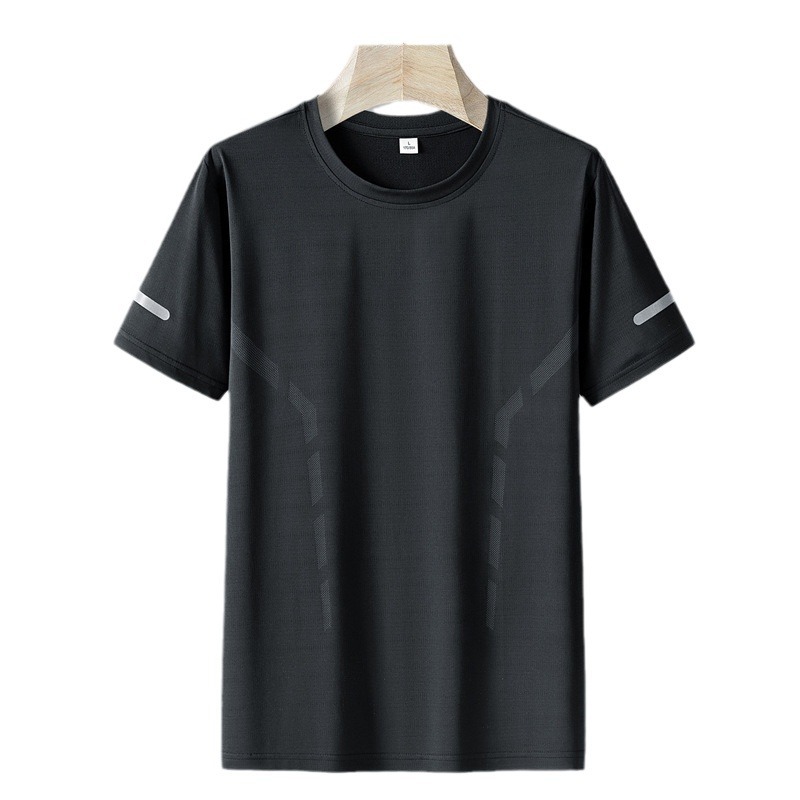 Verano nuevo hombre seda de hielo manga corta larga larga delgada transpiración deportiva al aire libre rápido secado casual camiseta de cuello redondo
