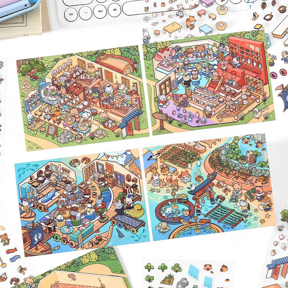 Mo Yan Infeel.Me pegatinas paisajísticas hoy en día en el octavo estereoscópico miniaturizado pegatinas interesantes para estudiantes