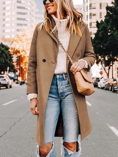 2025 Cross-Border Women's Winter 10% Wool Outwear Double-Breasted Blended Mid-Length Casual Jacket