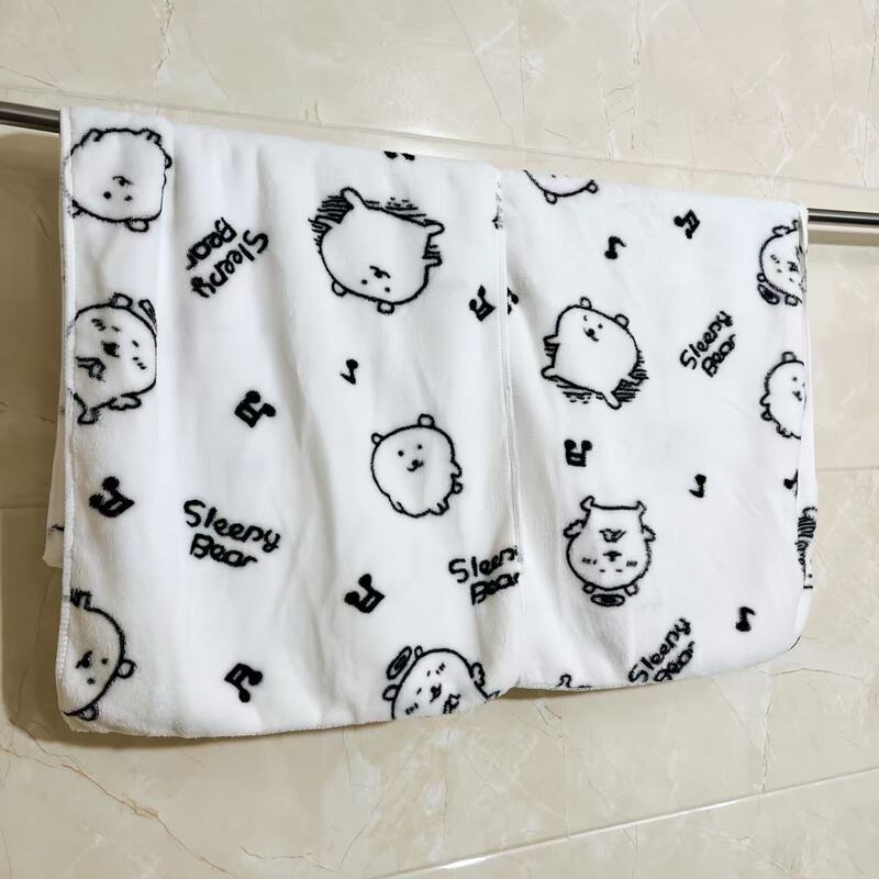 Autumn Towel for Women Korean Style White Absorbent Bath Towel Cute Letters Self-Deprecating Bear Thin Cotton Home Clothes Wash Towel