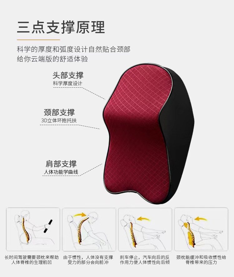 Cross-Border Car Headrest and Lumbar Support Pillow, Memory Foam Car Lumbar Support, Leather Mesh Large Headrest and Lumbar Support