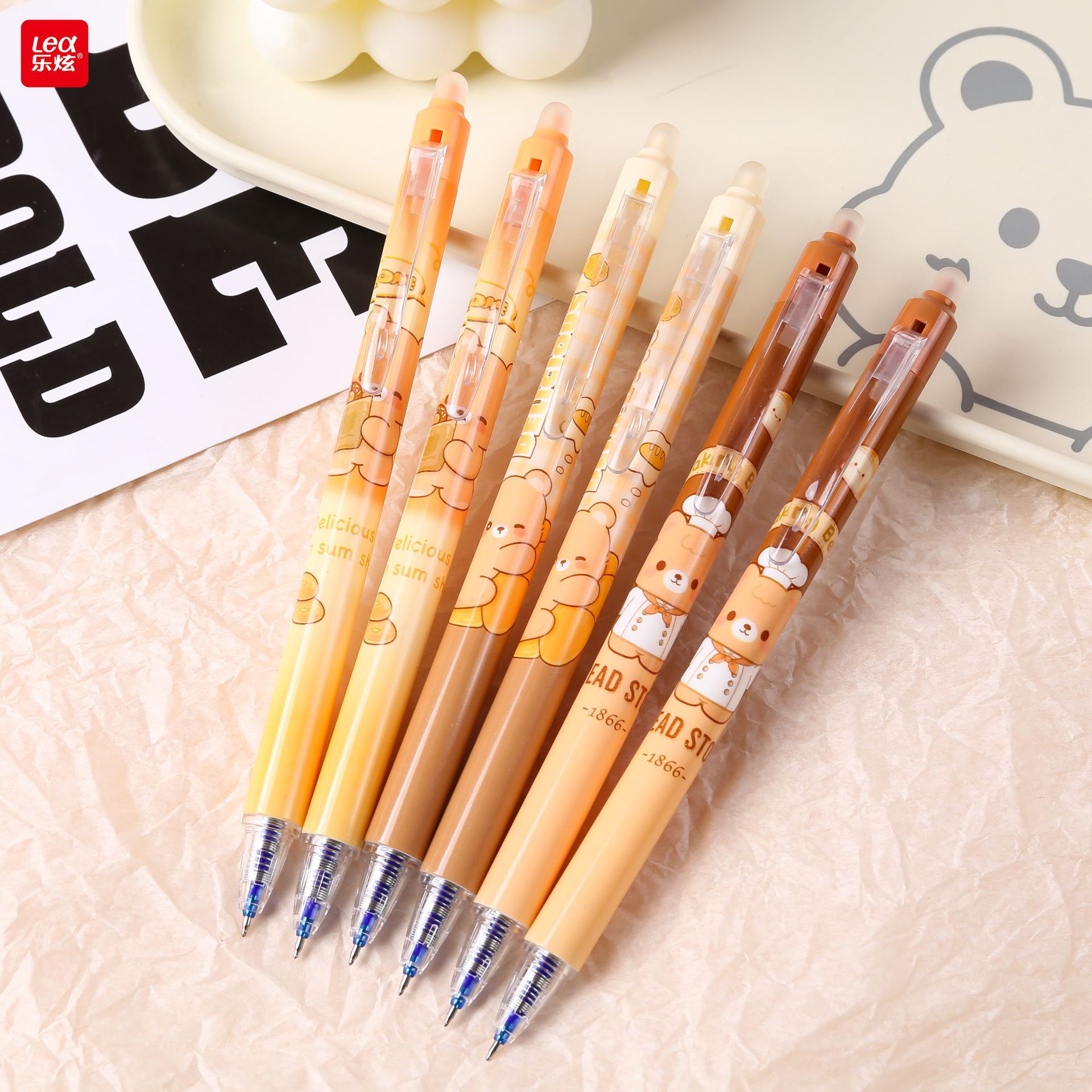 Bolígrafo borrable azul de oso de pan de dibujos animados