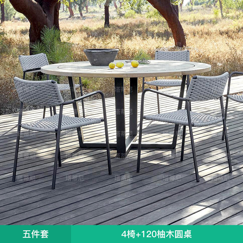 Mesas y sillas de exterior para patios de villas, mesas de aleación de aluminio impermeables y resistentes al sol, conjunto de sillas de ratán para terraza de jardín. image 19