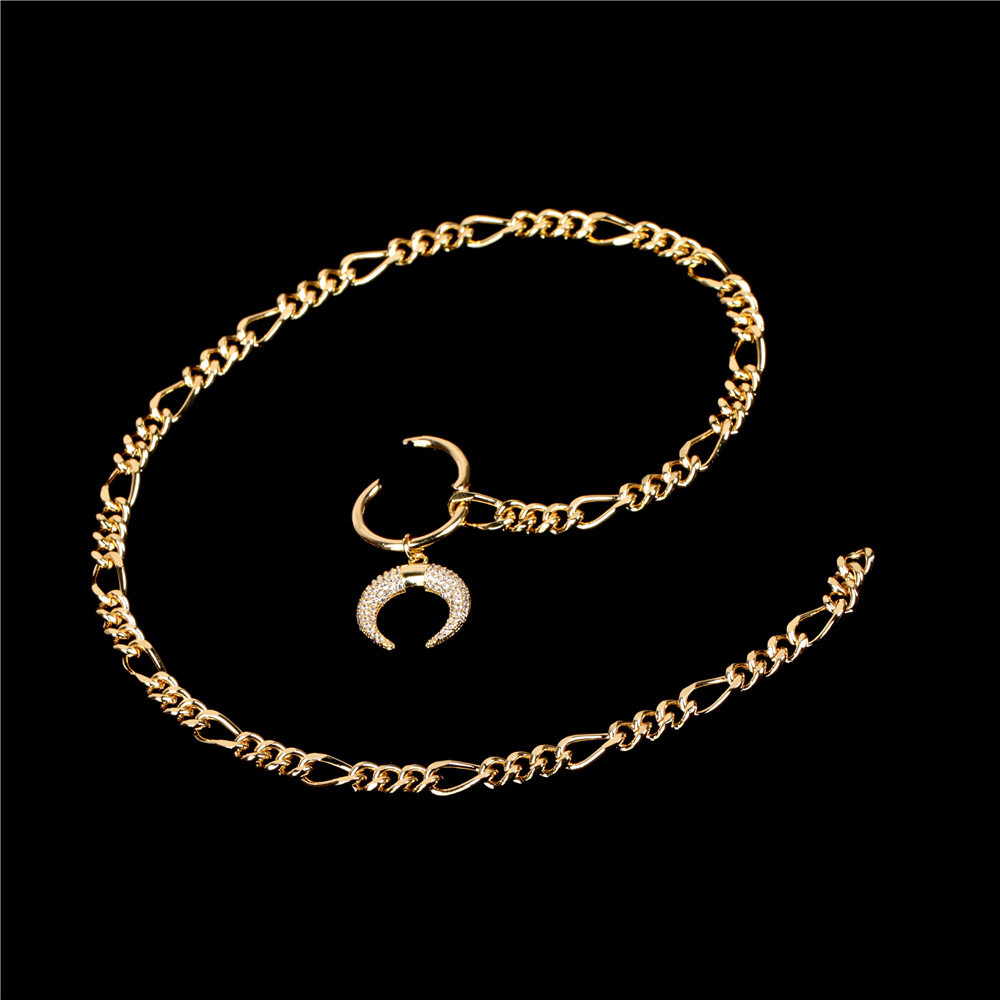 Hip-hop-mode Diamant Besetzt Mond C-förmigen Anhänger Armband-set display picture 10