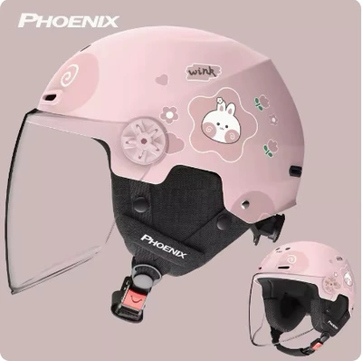 Motorcycle Safety Supplies Electric Vehicle Helmet Motorcycle Helmet - tk02-childrens-all-season-ear-protection-with-floral-rabbit-design-pink-extended-lens