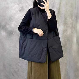 复古短款无袖背心棉服马甲女新款秋冬季宽松大码休闲保暖叠穿上衣