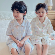 新品！儿童纯棉短袖套装夏男女宝宝睡衣中小童宽松棉纱空调家居服