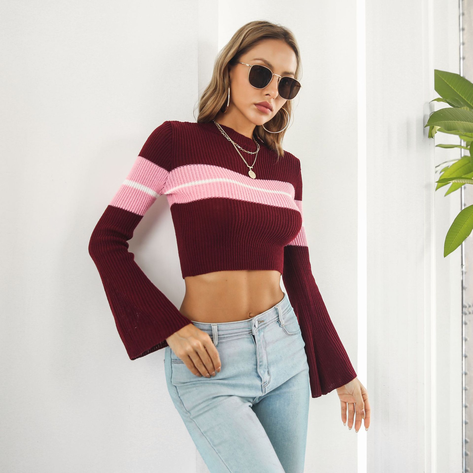 Striped Color Contrast Short Sweater Women Autumn Winter Long Sleeve Sweater Women Clothing 9 Striped Color Contrast Short Sweater Women Autumn Winter Long Sleeve Sweater Women Clothing
