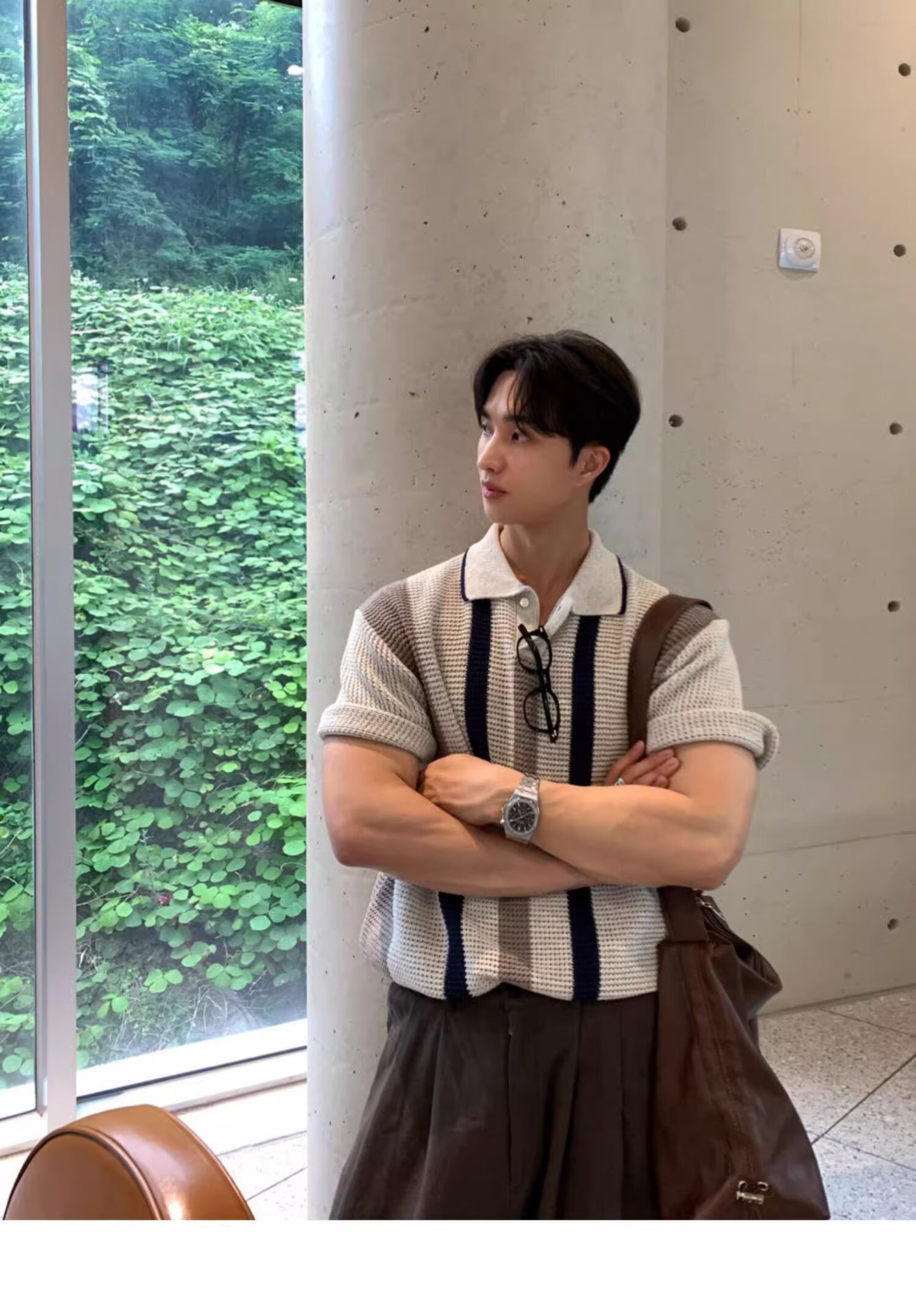 Men's High Quality Breathable Hollowed Out Color Block Knit Polo Shirt Korean Style Vertical Striped Short Sleeved T-Shirt For Spring/Summer_viptrois.com