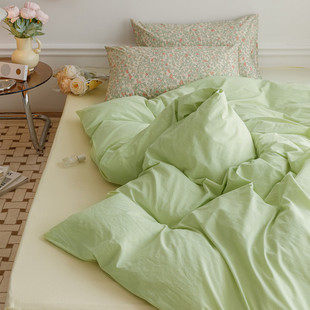 Ins Style Cream Quilt Cover Single Piece 150X200X230Cm Washed Cotton Quilt Dormitory Single and Double Quilt Cover Three-Piece Set