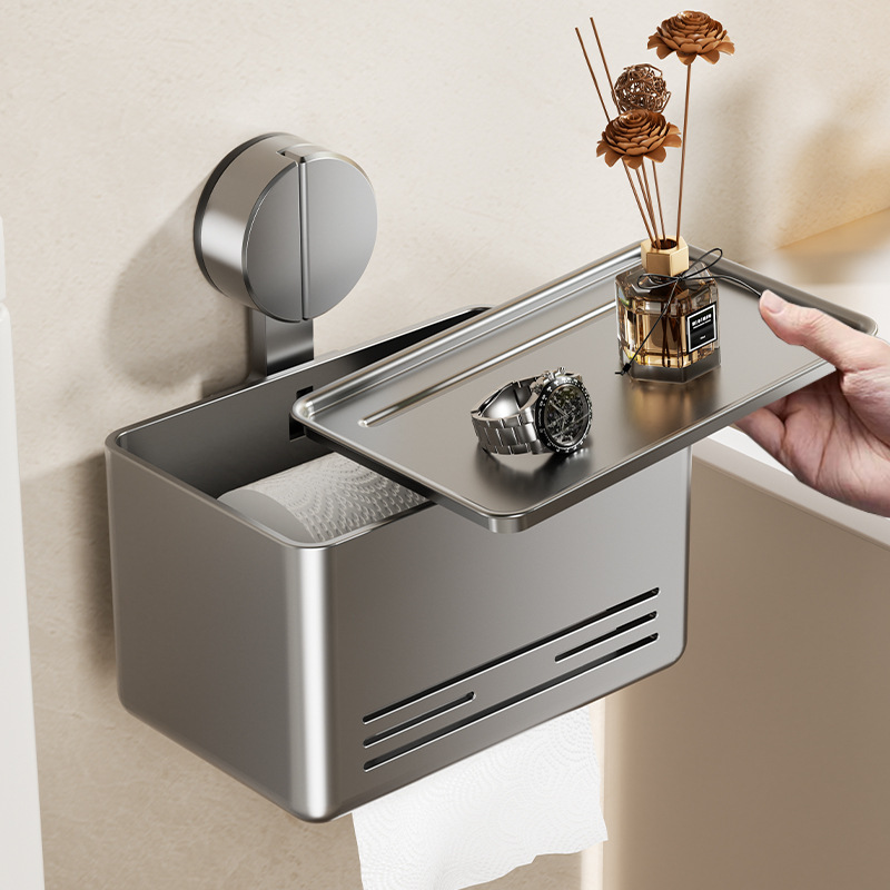 Toilet Suction Cup Tissue Box Wall Hanging Punch-Free Bathroom Toilet Paper Box Paper Roll Paper Toilet Tissue Storage Rack