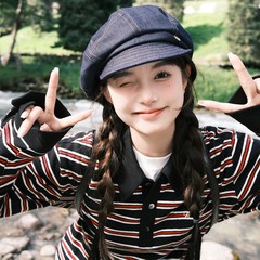 『高品质』牛仔报童帽子女2025年新款贝雷帽大头围显脸小画家帽秋