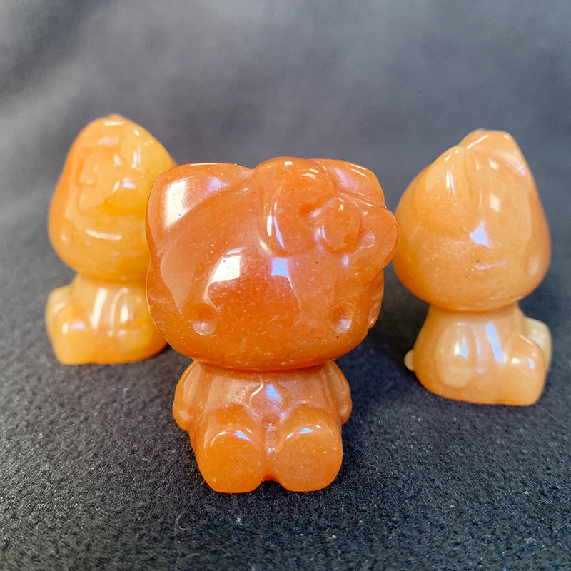 跨境批發直播貨源天然水晶寶石半寶石KT貓雕刻工藝品玉石擺件