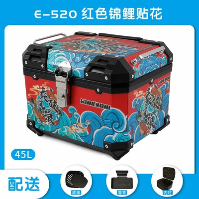 Honda PCX160 motorcycle rear trunk — Motorcycle trunk - e520-black-box-red-koi-fish-decal-lined-backrest