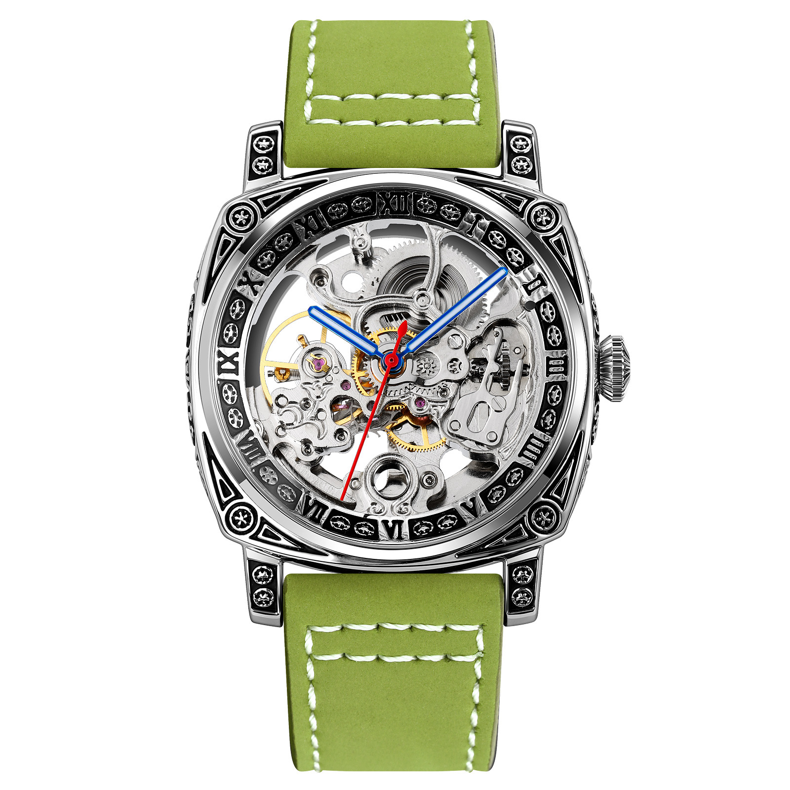 Momento retrógrado relojes mecánicos en relieve perforados relojes de pulsera de hombre casual comercio exterior al por mayor fábrica de fuente personalizada