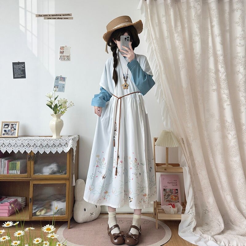 (Yan'Er Gui • Chun Jian) Hanfu Women's Ming-Style Half-Sleeve Dress with Lining, Versatile for Daily Wear with Han Elements (Yan'Er Gui • Chun Jian) Hanfu Women's Ming-Style Half-Sleeve Dress with Lining, Versatile for Daily Wear with Han Elements