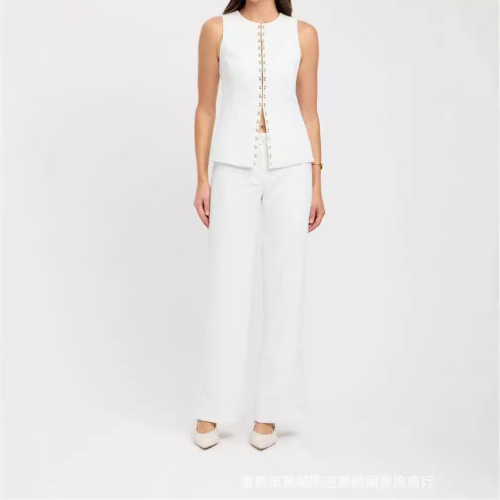 Uc&Za Cross-Border Aliexpress Women's Clothing 2024 Summer New Fashion Round Neck Buckle Decorated Sleeveless Vest