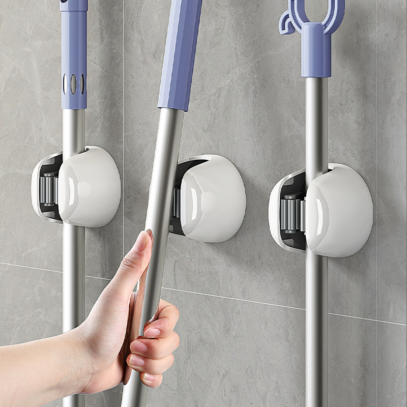 Mop wall clip hook non-perforated strong adhesive toilet bathroom multifunctional wall broom fixed hanger