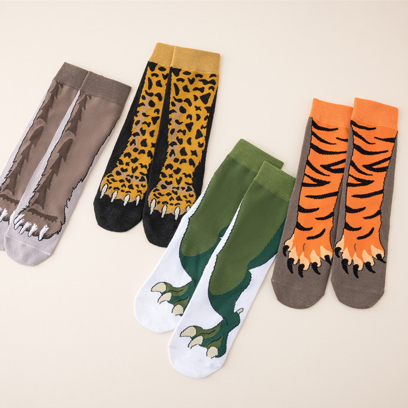 Cross-Border Quirky Mid-Calf Socks with Animal Paw Prints, Fun Cartoon Tiger Socks for Women, Men's Socks, Family Dress-Up Couple Socks Cross-Border Quirky Mid-Calf Socks with Animal Paw Prints, Fun Cartoon Tiger Socks for Women, Men's Socks, Family Dress-Up Couple Socks