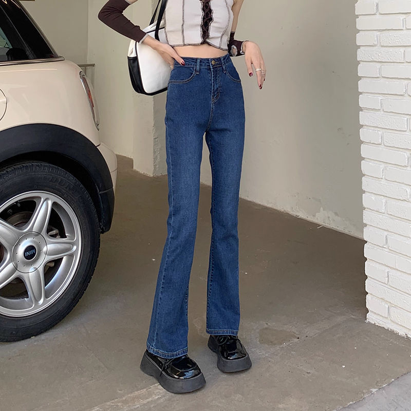 弹力阔腿微喇牛仔裤女秋冬新款显瘦高腰ins潮百搭紧身拖地喇叭裤|undefined