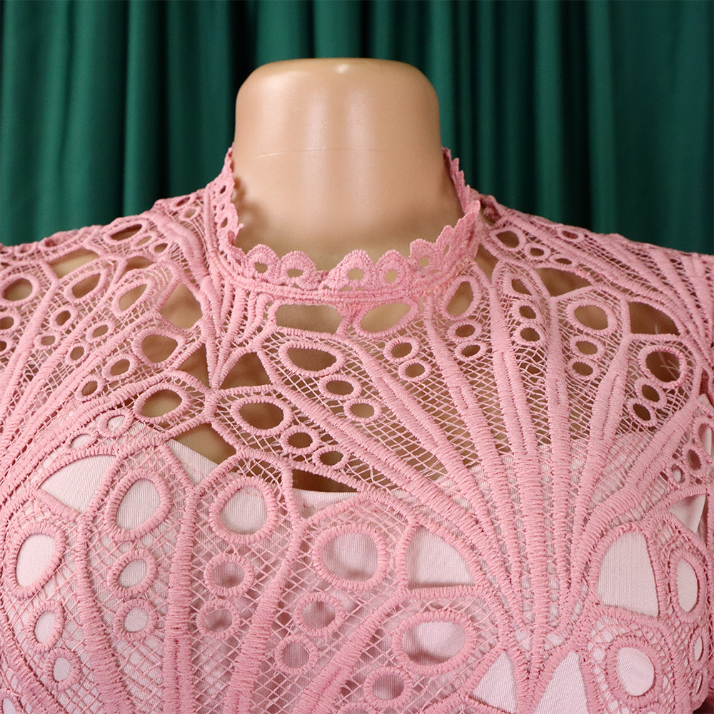 Women's Lace Hook Dress Hollow Pleated Stitching New Clothing_ecoleips.com