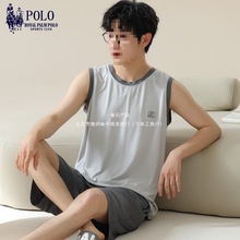 保罗夏天莫代尔男士睡衣男款夏季冰丝宽松简约薄款背心短裤套装