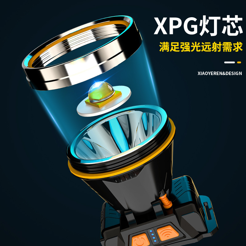 Iluminación recargable, batería de larga duración, lámpara de pesca al aire libre, lámpara de minero especial súper brillante, faro de emergencia de salida al por mayor