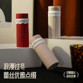 蕾丝拼接磨毛棉内裤女中腰桑蚕丝裆保暖透气三角裤秋冬款