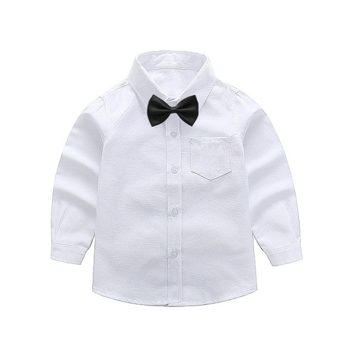 儿童白衬衫长袖春秋款 男童白衬衣口袋款 厂家直销小孩表演白衬衣