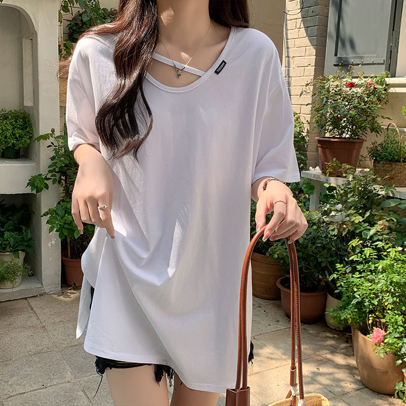 Maternity Summer Short-Sleeved T-Shirt Mid-Length Korean Style Casual Loose Large Size Versatile Pure Color Maternity Top Summer Thin Style