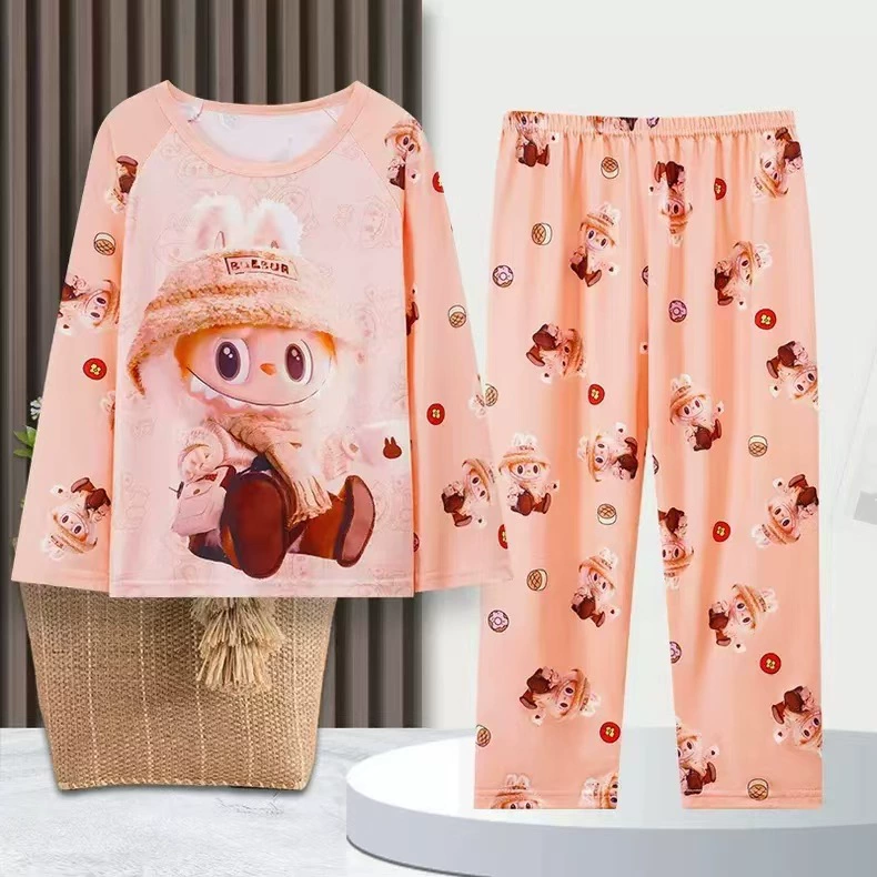 Детский пижамный комплект, теплые брюки с длинными рукавами, одежда для мальчиков и девочек, домашняя одежда с 3D-мультфильмами для учащихся начальной школы для детей всех размеров.